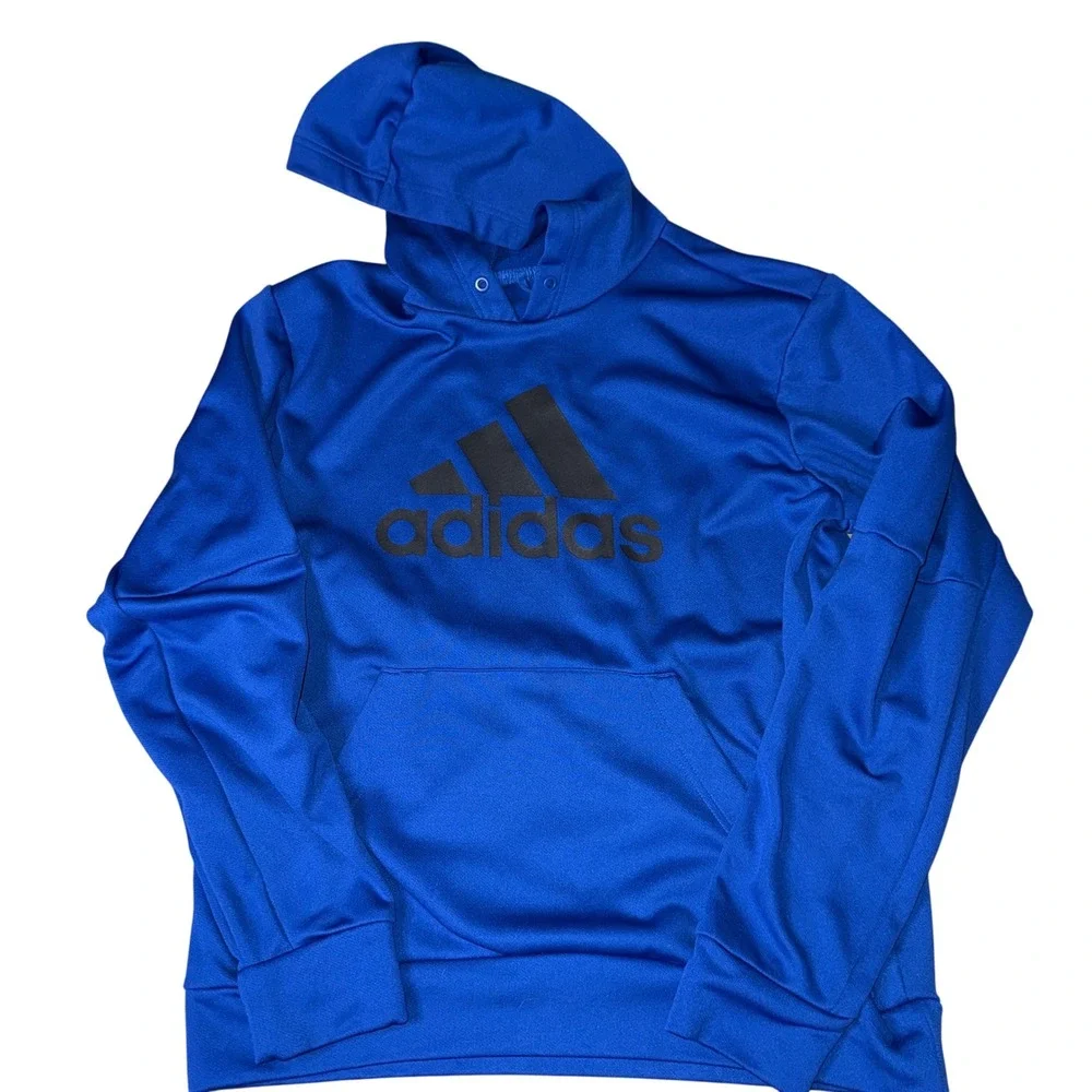 Adidas Men's Blue Hoodie with Black‎ Logo Size Medium